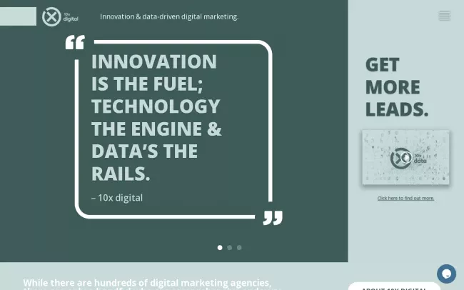 Screenshot of the 10X Digital Website