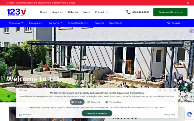 Screenshot of the 123v Ltd Website