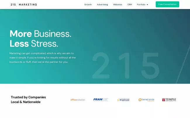 Screenshot of the 215 Marketing Website