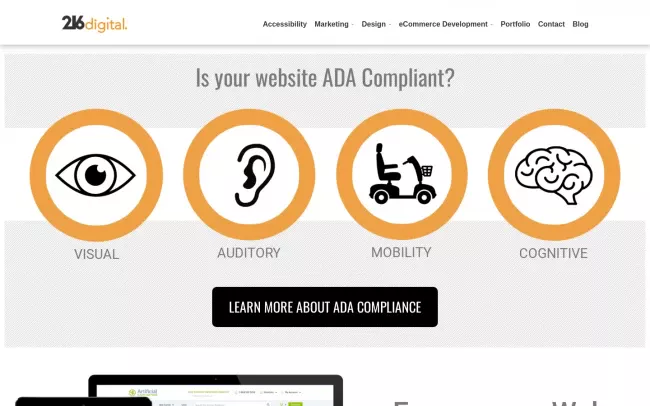 Screenshot of the 216digital Website