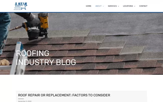 Screenshot of the 5 Star Roofing and Restoration Blog
