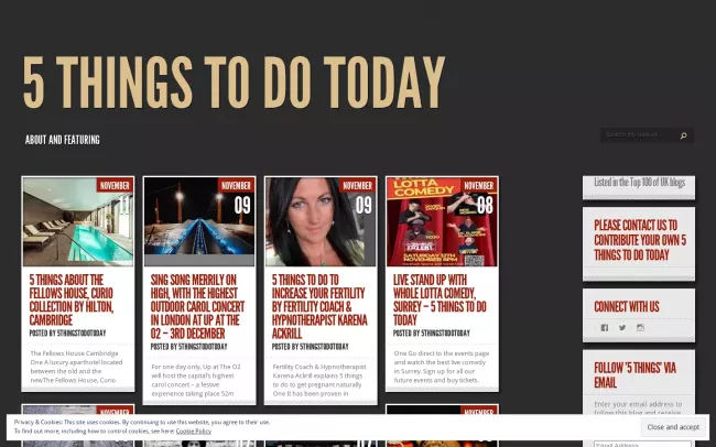 Screenshot of the 5 Things to Do Today Blog