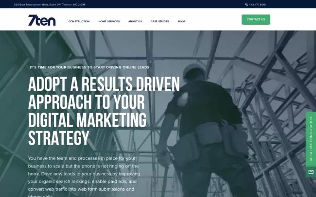 Screenshot of the 7ten Digital Marketing - Construction Marketing Specialists Website