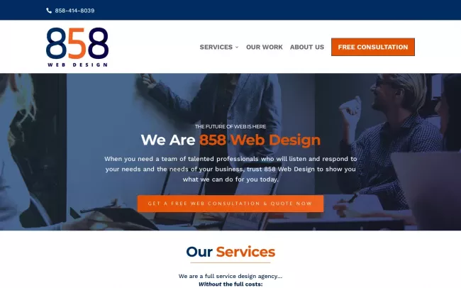Screenshot of the 858 Web Design Website