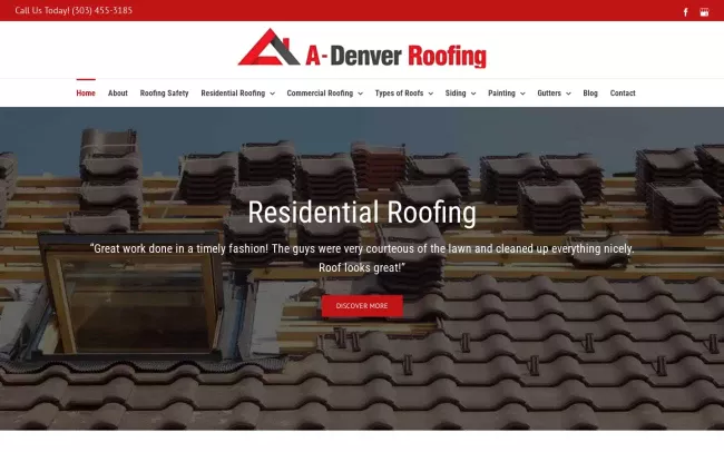 Screenshot of the A-Denver Roofing Company Website
