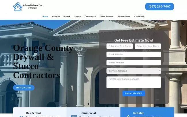 Screenshot of the A1 Drywall & Stucco Pros of Anaheim Website