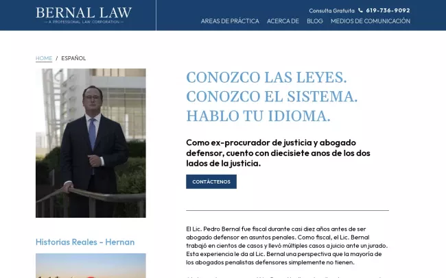 Screenshot of the Bernal Law Felony Crimes & Criminal Defense Lawyer Website