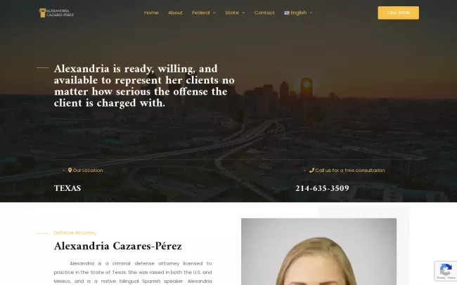 Screenshot of the Abogado Penal - Alexandria Cazares-Perez Website