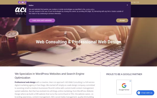 Screenshot of the ACA Web Consulting Website