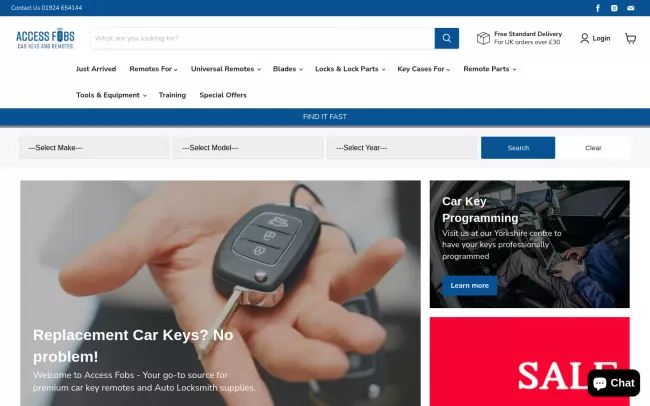 Screenshot of the Access Fobs Limited Website