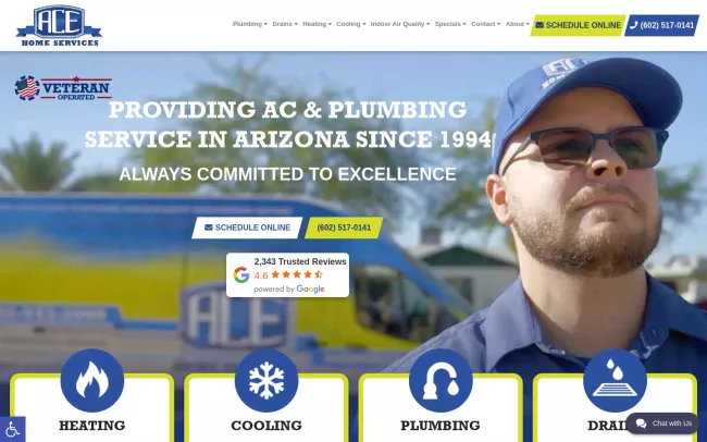 Screenshot of the ACE Home Services Website