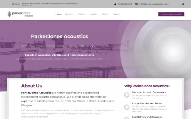 Screenshot of the ParkerJones Acoustics Website