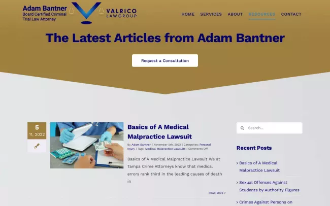 Screenshot of the Adam Bantner, Attorney at Law Blog
