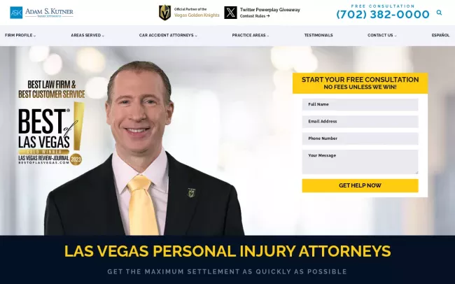 Screenshot of the Adam S. Kutner, Injury Attorneys Website