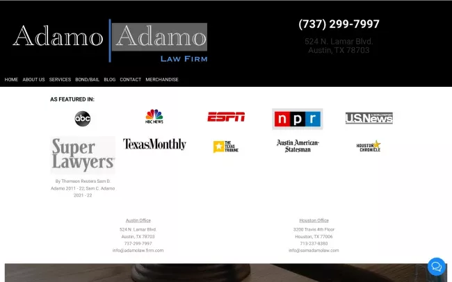 Screenshot of the The Adamo Law Firm Website