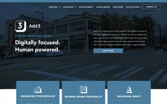 Screenshot of the Add3 Website