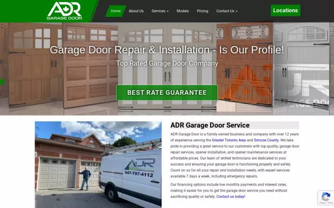 Screenshot of the ADR Garage Door Repair Website