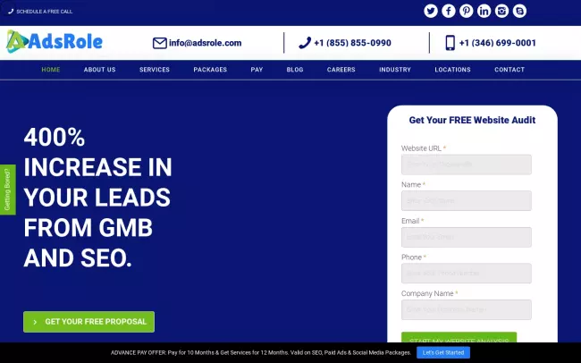 Screenshot of the AdsRole Website