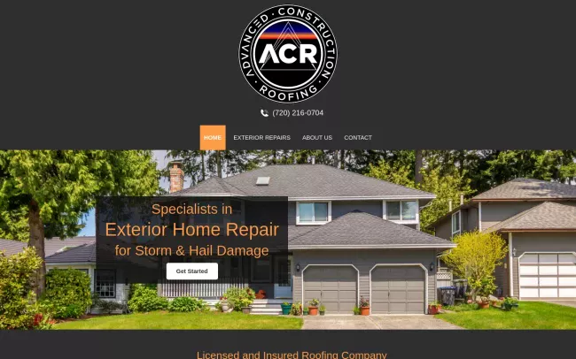 Screenshot of the Advanced Construction Roofing Website