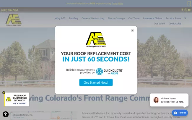 Screenshot of the Advanced Exteriors, Inc. Website