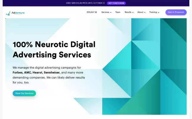 Screenshot of the AdVenture Media Group Website
