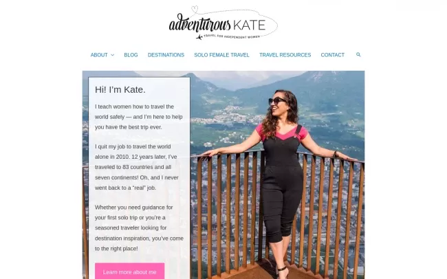 Screenshot of the Adventurous Kate Blog