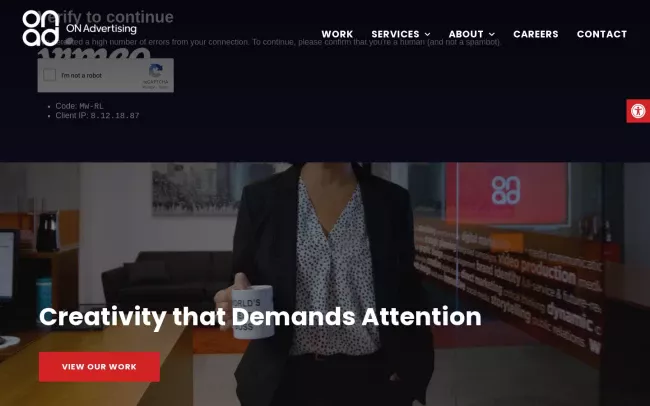Screenshot of the ON Advertising Website