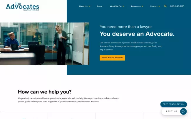 Screenshot of the The Advocates Injury Attorneys Website