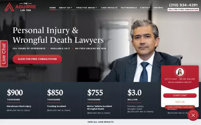 Screenshot of the The Aguirre Law Firm, PLLC Website
