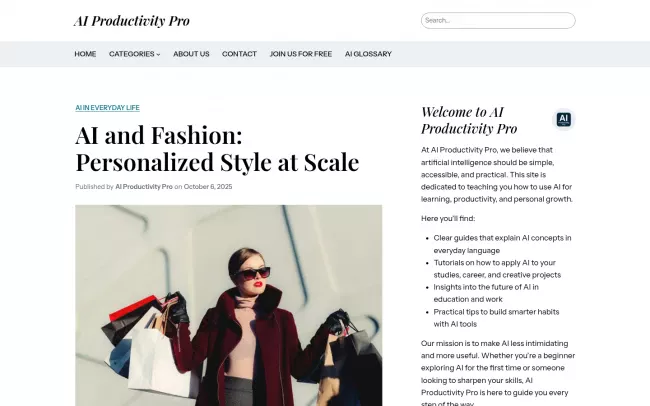 Screenshot of the AI Productivity Pro Blog