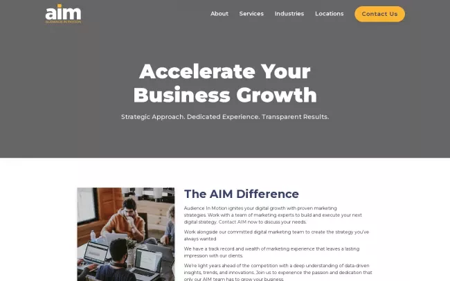 Screenshot of the AIM Digital Marketing Agency Website