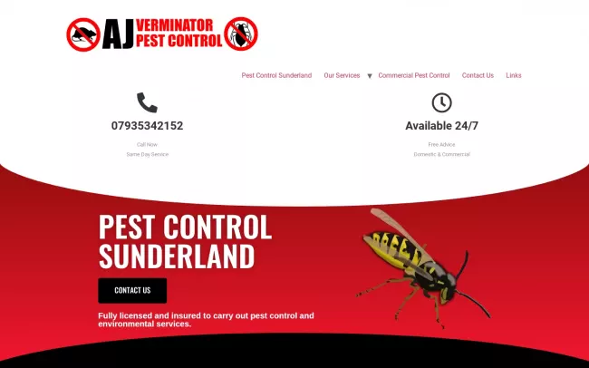 Screenshot of the AJV Pest Control Website