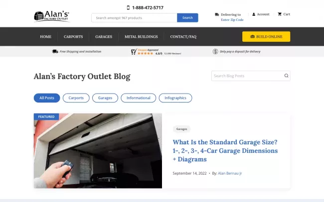 Screenshot of the Alans Factory Outlet Blog