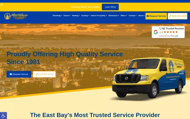 Screenshot of the Albert Nahman Plumbing, Heating, and Cooling - Berkeley Website