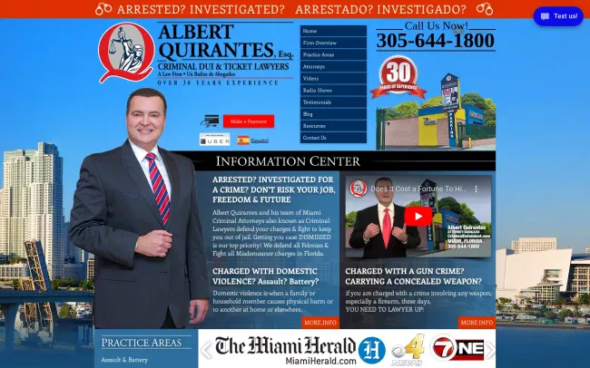 Screenshot of the Albert Quirantes, Esq. Criminal DUI & Ticket Lawyers Website