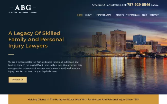 Screenshot of the Albiston Brannon & Gilbert - Norfolk Family Law Attorneys Website