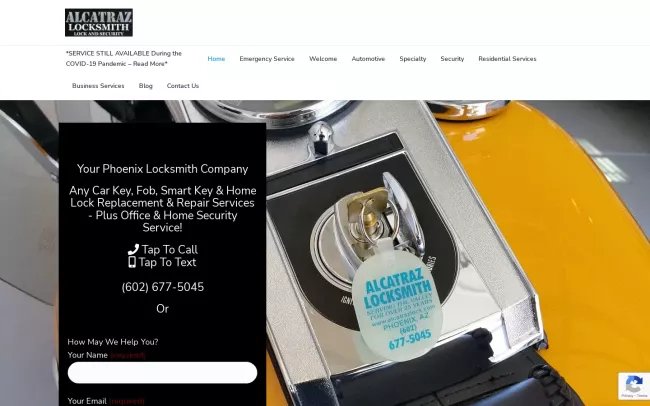 Screenshot of the Alcatraz Locksmith Website