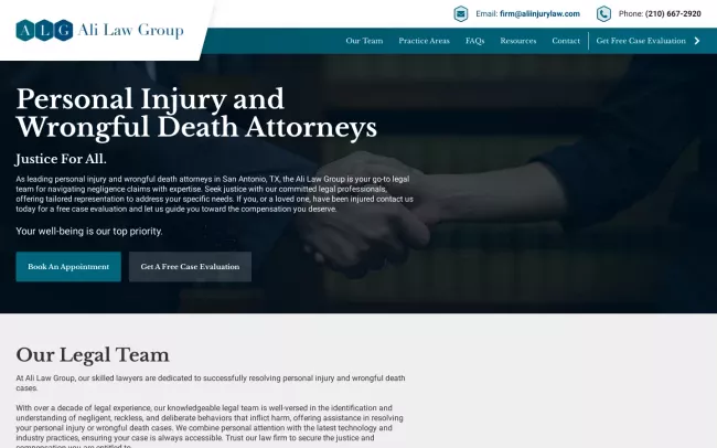Screenshot of the Ali Law Group, PLLC Website
