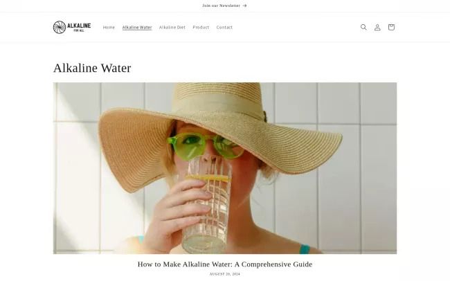 Screenshot of the Alkaline for All - Alkaline Water Blog