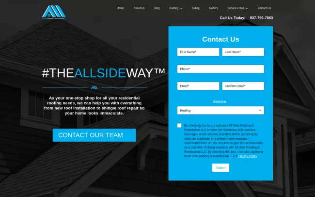 Screenshot of the All-Side Roofing & Restoration LLC Website