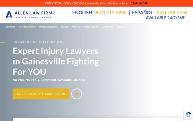 Screenshot of the Allen Law Accident & Injury Lawyers Website