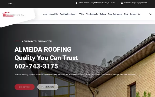 Screenshot of the Almeida Roofing, Inc. Website