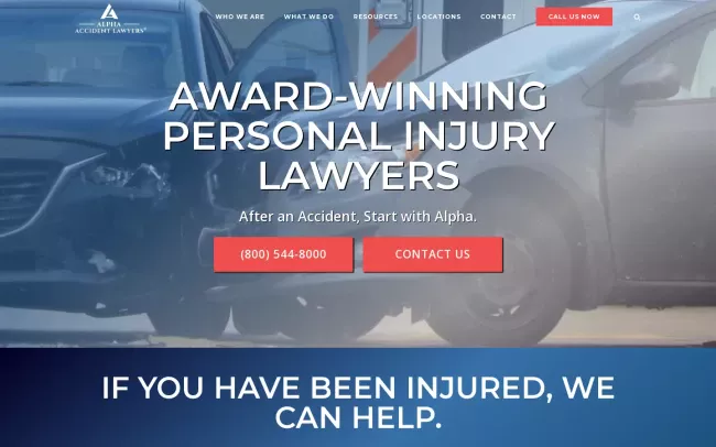 Screenshot of the Alpha Accident Lawyers Website