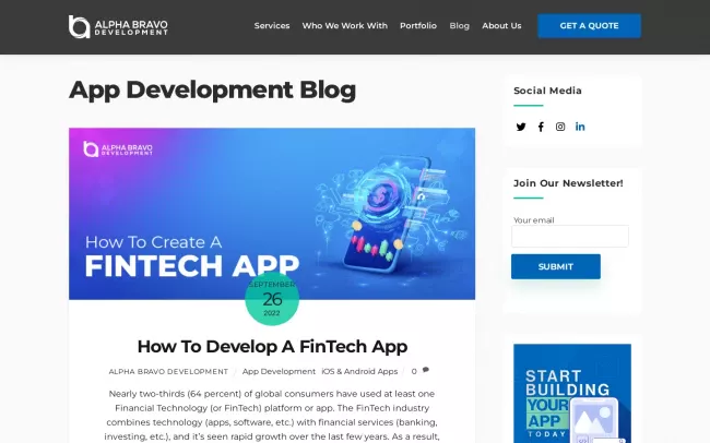 Screenshot of the Alpha Bravo Development Blog