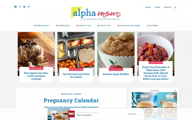 Screenshot of the Alpha Mom - Your Pregnancy and Parenting Blog