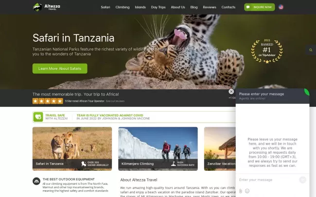 Screenshot of the Altezza Travel Website