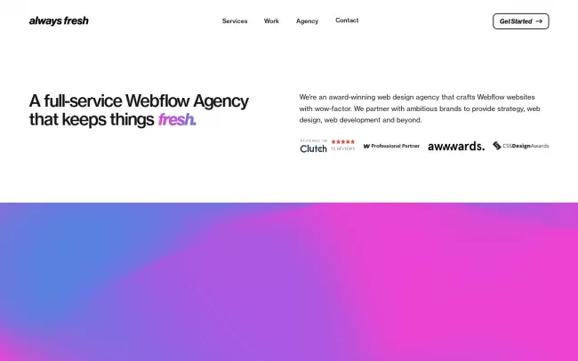 Screenshot of the Always Fresh Website