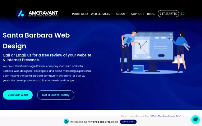 Screenshot of the Ameravant Web Design Website