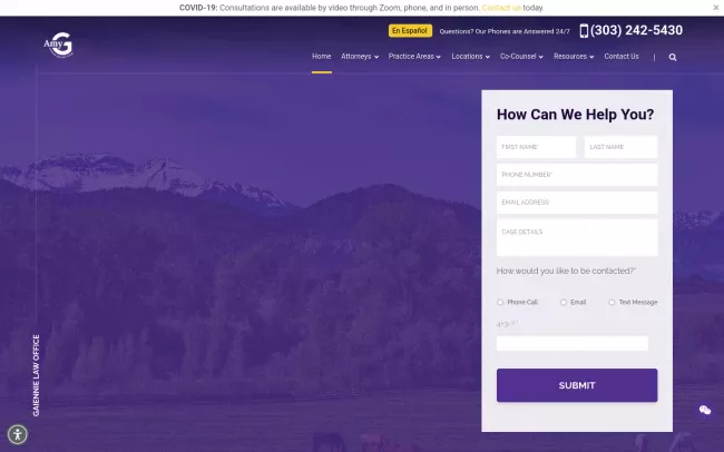 Screenshot of the Amy G Injury Firm Website