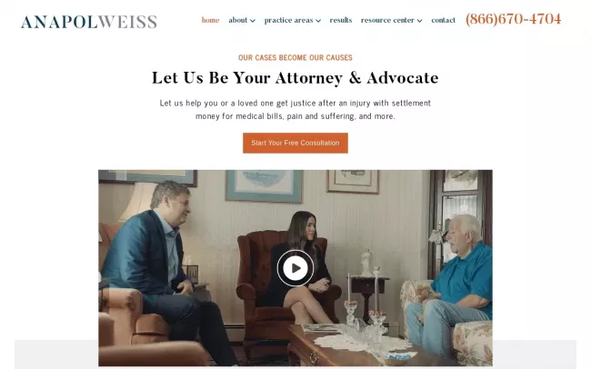 Screenshot of the Anapol Weiss Website